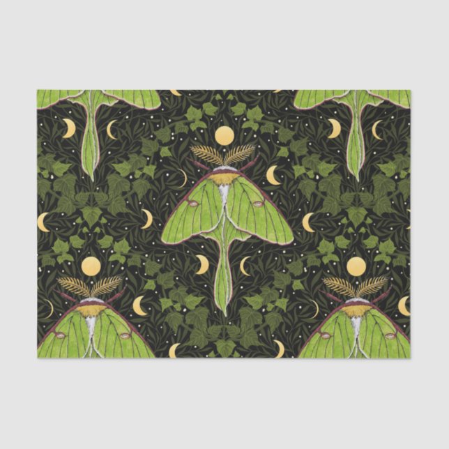 Luna moth, moon phases and ivy damask 2 tissue paper (Front)