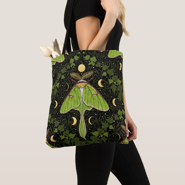 Luna moth, moon phases and ivy damask 2 tote bag (Close Up)