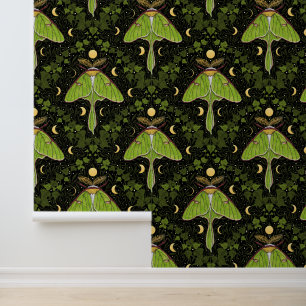 Luna moth, moon phases and ivy damask 2 wallpaper
