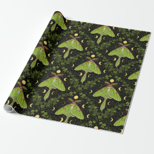 Luna moth, moon phases and ivy damask 2 wrapping paper