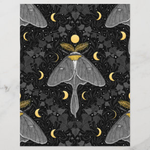 Luna moth, moon phases and ivy damask pattern