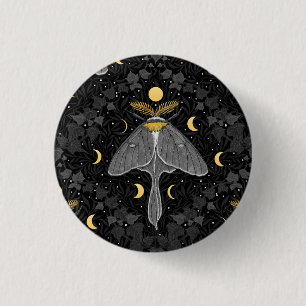 Luna moth, moon phases and ivy damask pattern 3 cm round badge