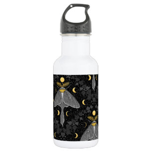 Luna moth, moon phases and ivy damask pattern 532 ml water bottle