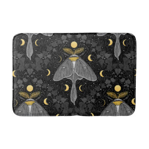 Luna moth, moon phases and ivy damask pattern bath mat