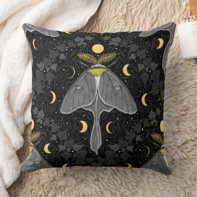 Luna moth, moon phases and ivy damask pattern cushion (Blanket)