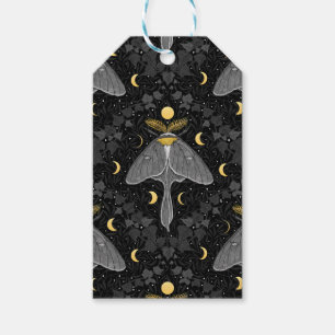 Luna moth, moon phases and ivy damask pattern gift tags