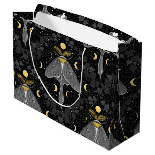 Luna moth, moon phases and ivy damask pattern large gift bag