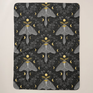 Luna moth, moon phases and ivy damask pattern sherpa blanket