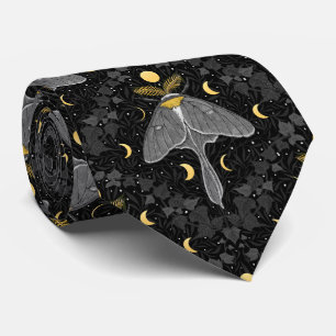 Luna moth, moon phases and ivy damask pattern tie