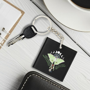 Luna Moth Moon Phases Black Key Ring