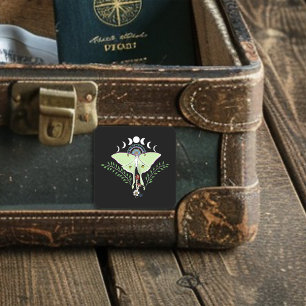 Luna Moth Moon Phases Black Square Sticker