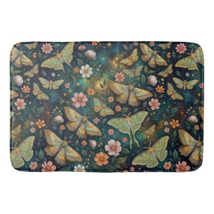 Luna Moth & Moon Phases, Starry Night Flowers Bath Mat