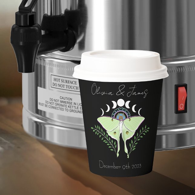 Luna Moth Moon Phases Wedding Paper Cups (Creator Uploaded)