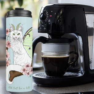 Luna Moth Moon White Cat Green Thermal Tumbler