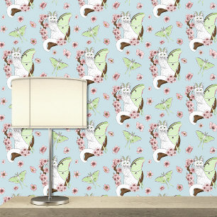 Luna Moth Moon White Cat Green Wallpaper
