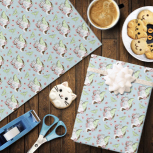 Luna Moth Moon White Cat Green Wrapping Paper