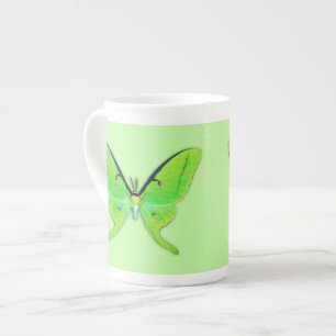 Luna moth on a pale green background bone china mug