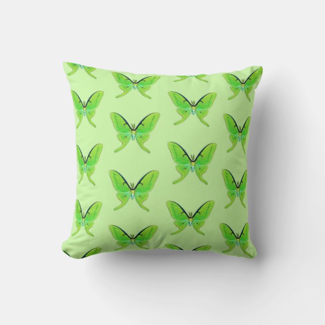 Luna moth on a pale green background cushion (Front)