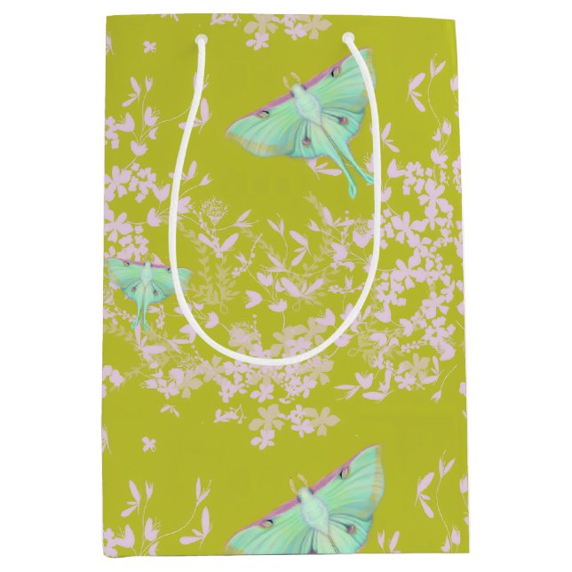Luna Moth on Lime Medium Gift Bag (Front)