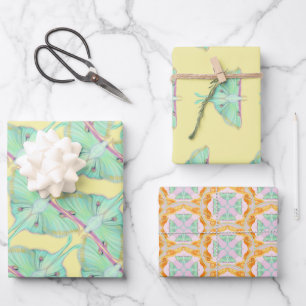 Luna Moth on yellow Wrapping Paper Sheet