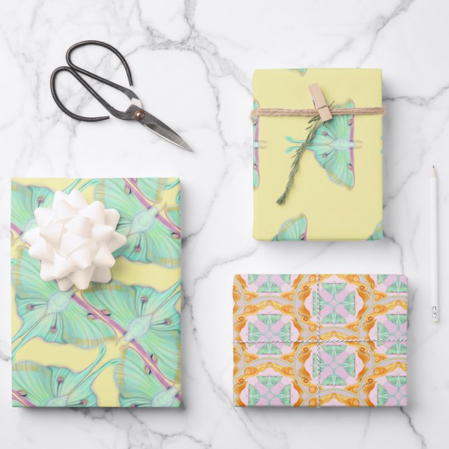Luna Moth on yellow Wrapping Paper Sheet (Front)