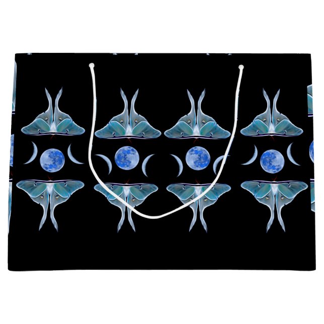 Luna Moth Triple Moon on Black Large Gift Bag (Front)