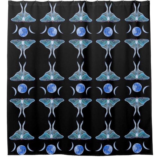 Luna Moth Triple Moon on Black Shower Curtain (Front)