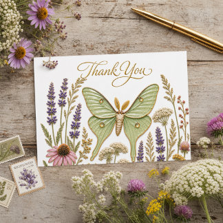 Luna Moth Wildflower Birthday  Script Thank You  Thank You Card