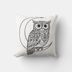 Luna Owl Line Art with Crescent Moon Cushion