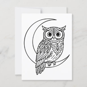 Luna Owl Line Art with Crescent Moon Postcard