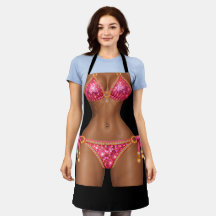 Luna Pink Diamond Sequin Bikini Novelty Apron