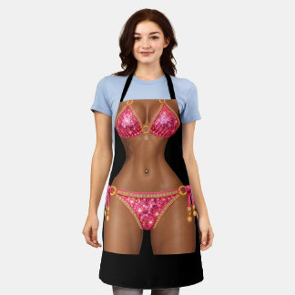 Luna Pink Diamond Sequin Bikini Novelty Apron