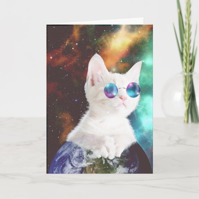 Luna the Space Cat Birthday Card (Front)