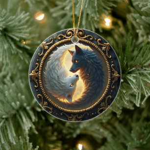 Lunar Balance – Where Shadows Embrace the Light. Ceramic Tree Decoration