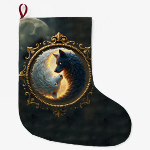 Lunar Balance – Where Shadows Embrace the Light. Large Christmas Stocking