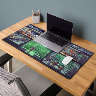 Lunar Base Cross-Section - Retro Space Living Scen Desk Mat