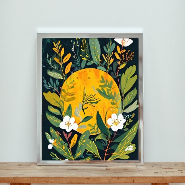Lunar Bloom: Ethereal Flowers and Moon Art Photo Print (Creator Uploaded)