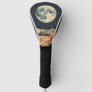 Lunar Bloom Over Sandy Peaks Golf Head Cover