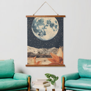 Lunar Bloom Over Sandy Peaks Hanging Tapestry