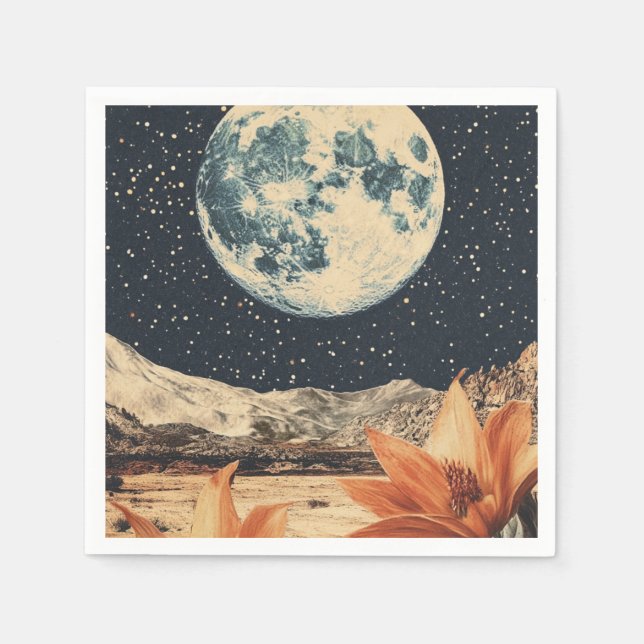 Lunar Bloom Over Sandy Peaks Napkin (Front)