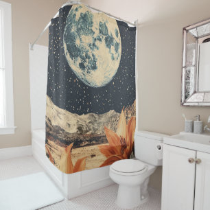 Lunar Bloom Over Sandy Peaks Shower Curtain