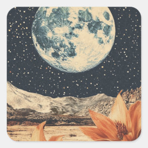 Lunar Bloom Over Sandy Peaks Square Sticker