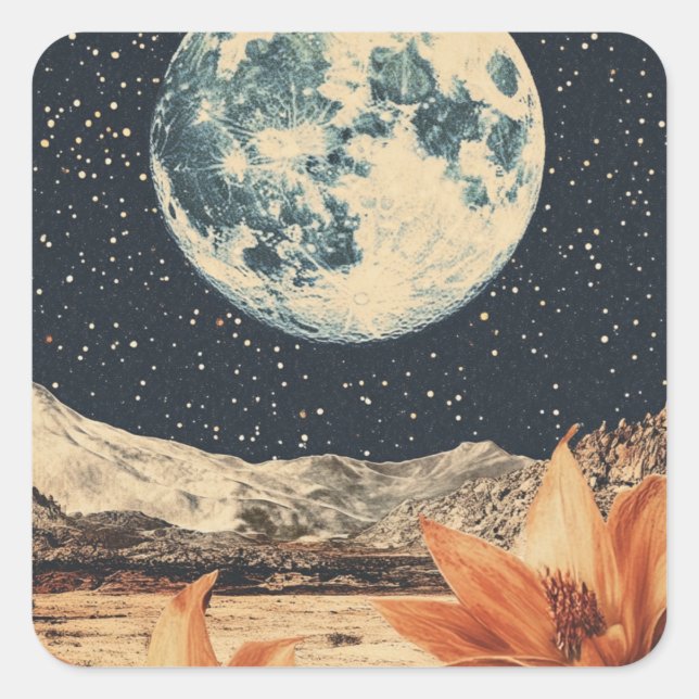 Lunar Bloom Over Sandy Peaks Square Sticker (Front)