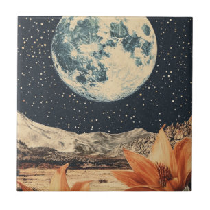 Lunar Bloom Over Sandy Peaks Tile
