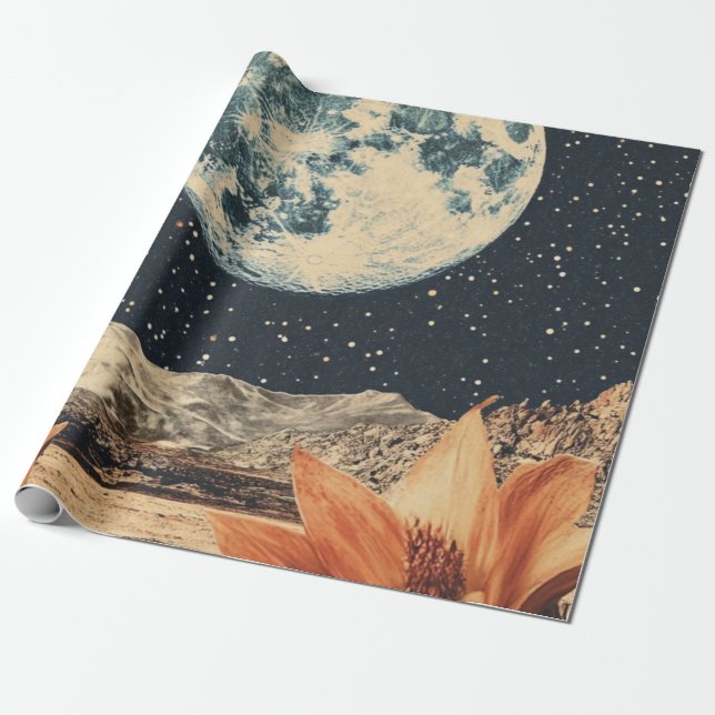 Lunar Bloom Over Sandy Peaks Wrapping Paper (Unrolled)