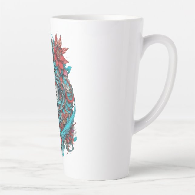 Lunar Blossom Reverie Turquoise Moonchild Crimson  Latte Mug (Right)