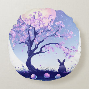 Lunar Bunny Night Round Cushion