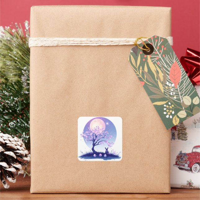 Lunar Bunny Night Square Sticker (Holiday)