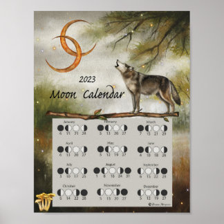 LUNAR CALENDAR 2023, Wolf Moon Dark Forest, Wicca Poster