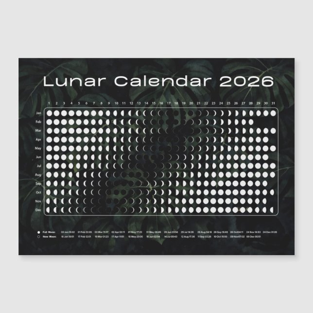 Lunar Calendar 2026 Moon Phases Chart (Front)